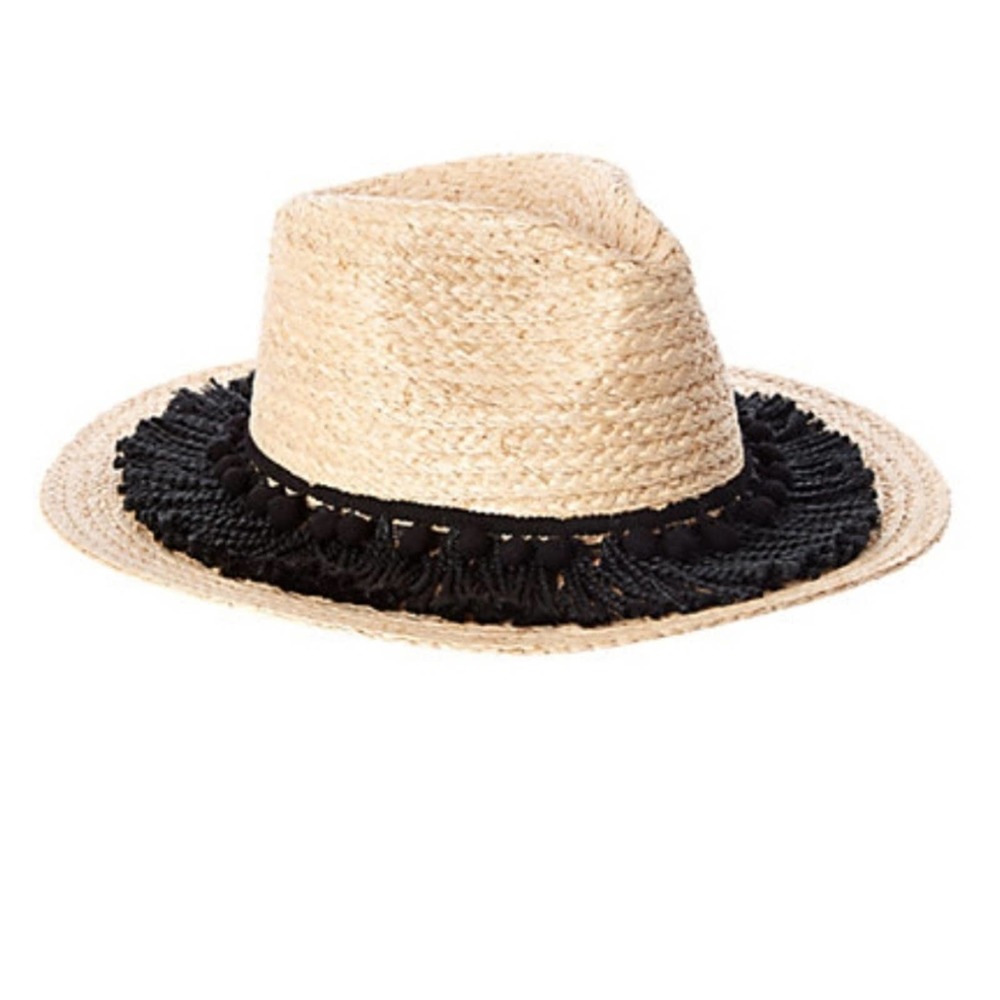 MARCUS ADLER Raffia Straw Panama Fringe Hat